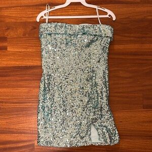 Brand new teal sequin mini dress. Size medium
